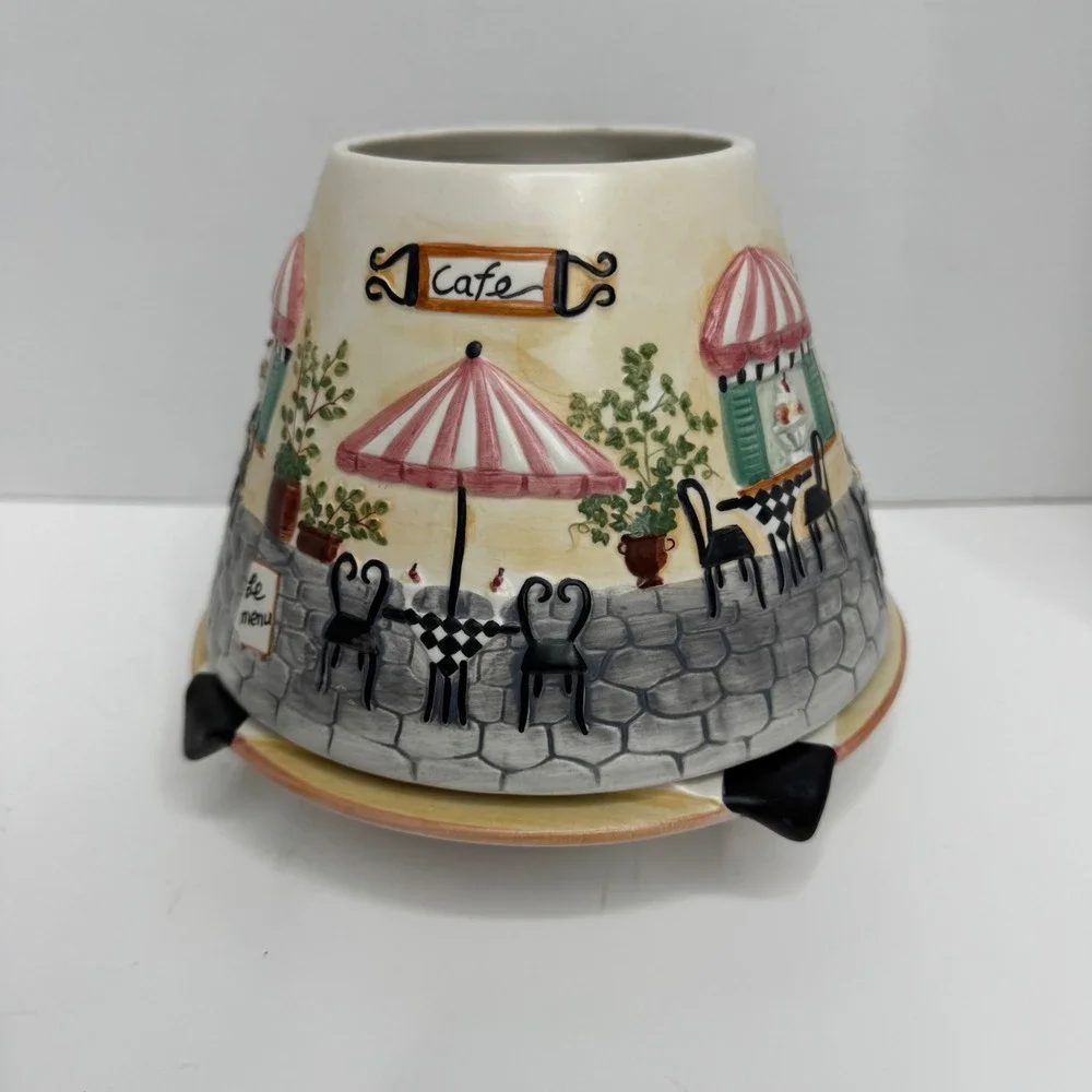 Yankee Candle La Creme French Cafe Bistro Ceramic Jar Shade and Tray Set Multi